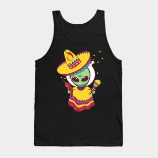 Alien Mexican Poncho Cinco De Mayo Alien Sombrero Fiesta Costume Tank Top